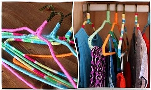 Organizing the closet space with colorful hangers