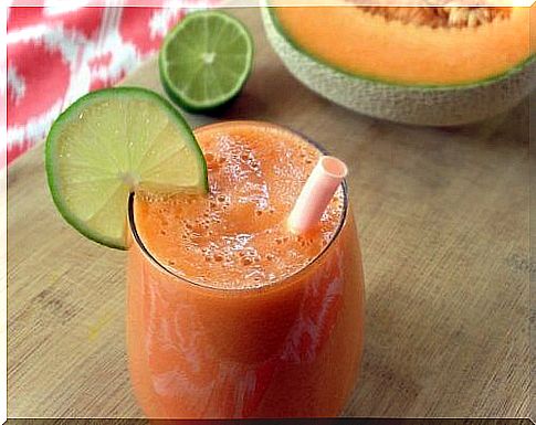 Delicious and nutritious shake with watermelon and lemon slices 