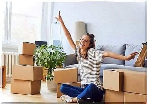 Happy woman after moving together without stress