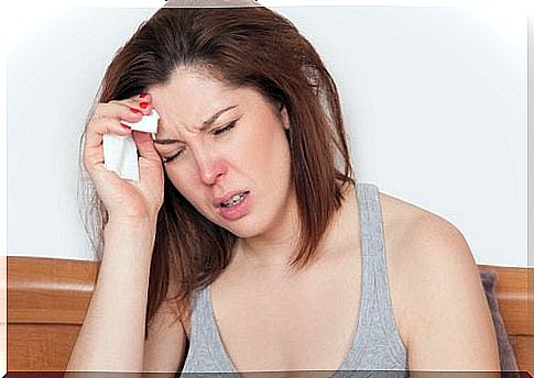 Woman eliminating phlegm from the lungs